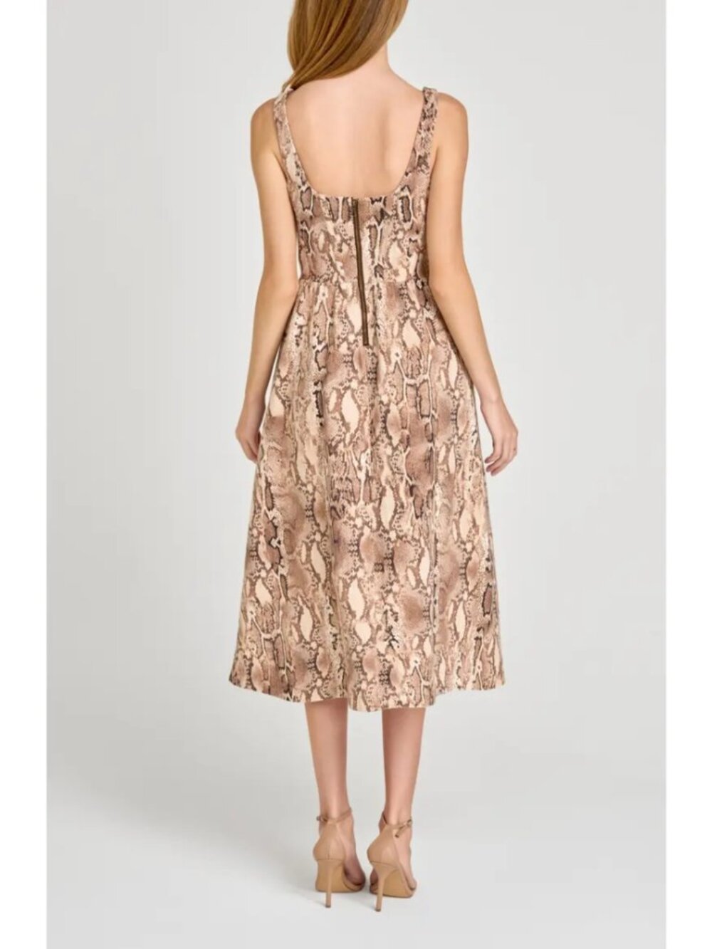 Wayf Savanna Snakeskin Print A-Line Dress Brown Python Pocket Size M NWT - Picture 2 of 14